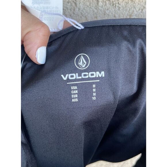 Volcom Simply Solid Retro High Thigh Cut Bikini Bottom - Size M - Black - Picture 5 of 8